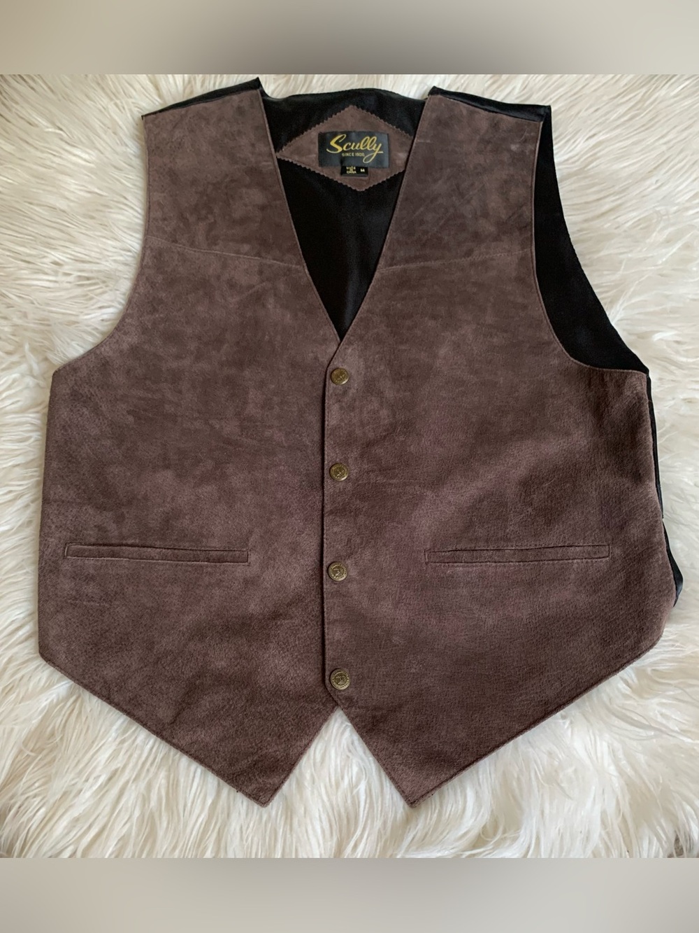 Scully Button Front Suede Leather Western Vest Brown Size Medium